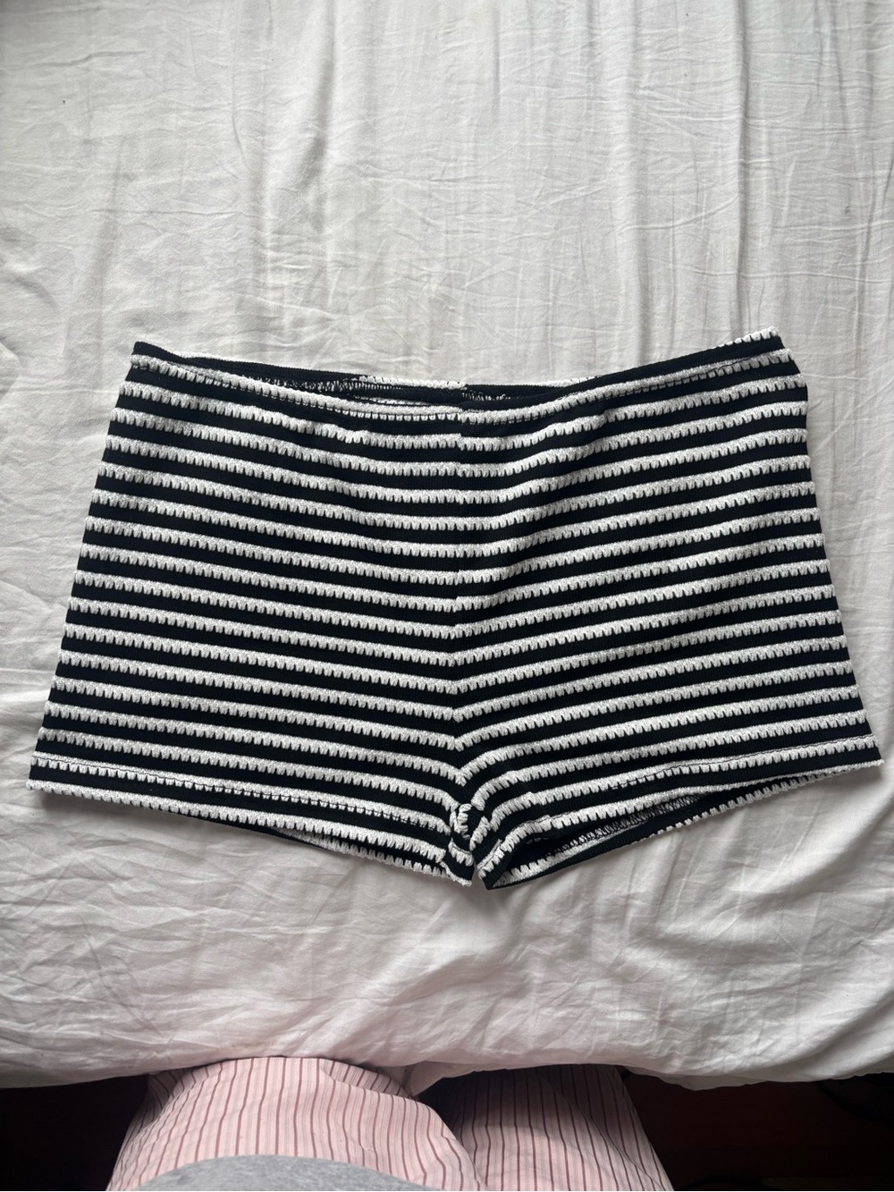 Women’s Black & White Striped Knit Shorts